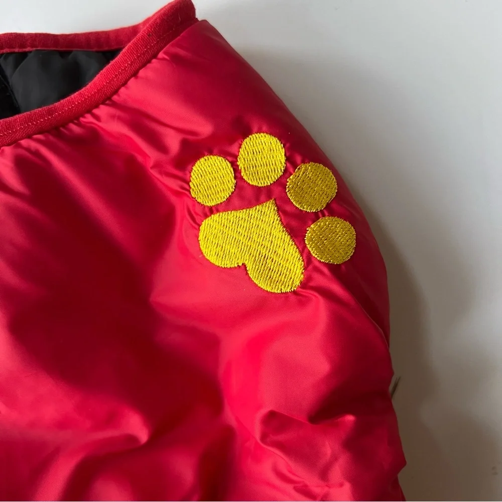 Sportwear Red/Black Winter Dog Jacket w pocket & embroidered Paw Print, Sz M
